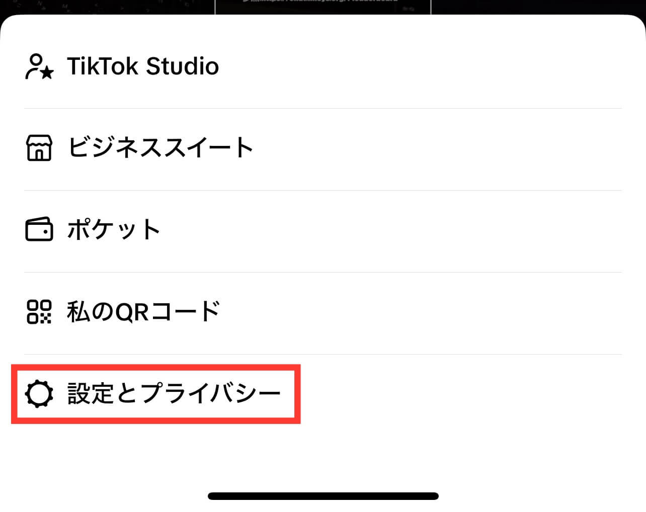 TikTok「設定とプライバシー」